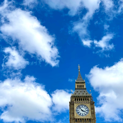 big ben in london set in a blue sky